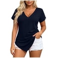 thumbnail image 2 of TGSLY Asymmetrical Hem T-Shirts for Women Lightweight Soft Deep V-Neck Solid Color Blouses Dressy Casual Side Twist Knot Short Sleeve Tops S, 2 of 8