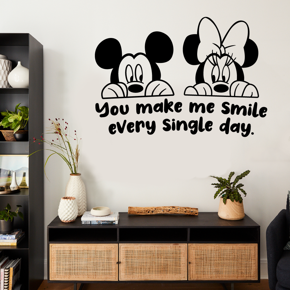 You Make Me Smile Every Single Day Cute Cute Mouse And Cute Mouse Kids  Character Quotes Vinyl Wall Art Sticker Wall Decal Decoration Home Room  Classroom Nursery Living Room Size (24x40