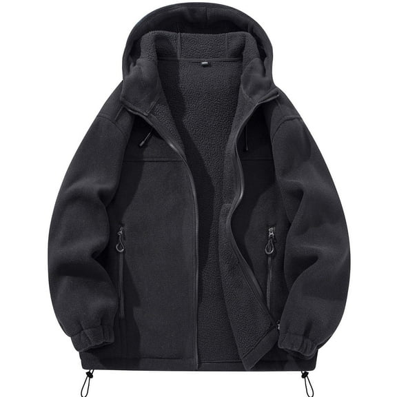 Luwomo Women's Casual Jackets Winter Warm Outdoor Thermal Lined Long Sleeve Hooded Zipper Coat Soft Windproof Lightweight Athletic Sports Blouses Black,L