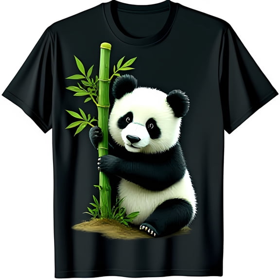 Adorable Black T-Shirt with Cute Panda Bear Graphic Holding