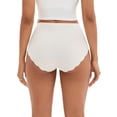 thumbnail image 3 of INSPIRE CHIC Women's High-Waisted Full-Coverage Underwear Wave Trim No Trace Briefs L White, 3 of 4