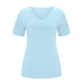 thumbnail image 4 of vigerkar Summer Tops for Women 2025 Women Casual Fashion Solid Color V Neck Short Sleeved T Shirt Basic Light Blue, XXL, 4 of 7