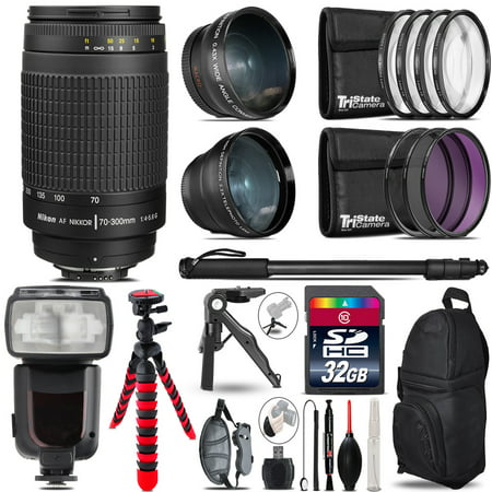 Nikon AF 70-300mm G - 3 Lens Kit + Professional Flash - 32GB Accessory