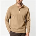 thumbnail image 2 of Mens Quarter Zip Pullover Long Sleeve Mock Neck Sweatshirts thermal Midweight Polo Shirt Loose Fit Running T Shirt Size M-4XL Khaki, 2 of 5