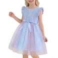 thumbnail image 2 of AINIYS Girls Ombre Skater Dress With Crew Neck And Front Button Closure Lightweight Chiffon For Spring Outing And Birthday Party Light Blue 3-4 Years, 2 of 7