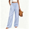 thumbnail image 5 of Lmnyox High Waist Pants for Women Wide Leg Lightweight Plaid Lounge Trousers Summer Travel Pants with Pockets, 5 of 8