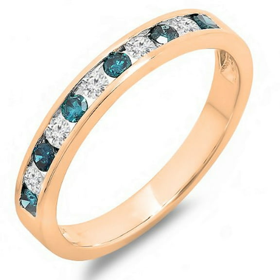 Dazzlingrock Collection 0.40 Carat (ctw) 10K White & Blue Diamond Ladies Anniversary Wedding Band, Rose Gold, Size 9
