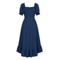 thumbnail image 6 of Oksale Halloween Womens Peasant Dress Puff Sleeve Flowy A Line Medieval Midi Dresses Ruffle Hem High Low Dress Zip Back Wench Renaissance Dresses Navy S, 6 of 8