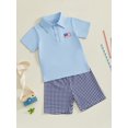 thumbnail image 5 of BemeyourBBs Toddler Baby Boy 4th of July Outfits Patriot Fourth of July Summer Independence Day Clothes Short Sleeve American Flag Embroidery Button Lapel Shirt Plaid Shorts Set, 5 of 9