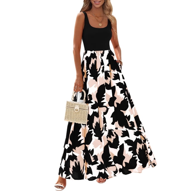 Vestido largo KIRUNDO para mujer, bohemio, floral, sin mangas, negro