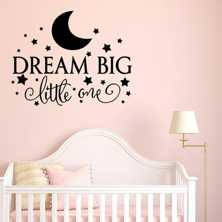 Dream Big Little One Wall Sticker Quotes Wall Decals Decorative Cute Star Moon Pattern Wall Decor Sticker for Baby Toddler Kids Child Bedroom Kindergarten Primary School