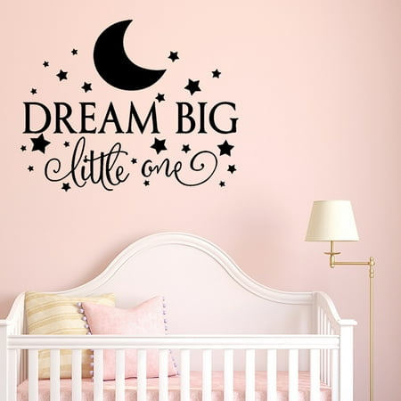 Decor Stars Dream Big Little One Wall Sticker Quotes Wall Decals Decorative Cute Star Moon Pattern Wall Decor Sticker for Baby Toddler Kids Child Bedroom Kindergarten Primary School ()