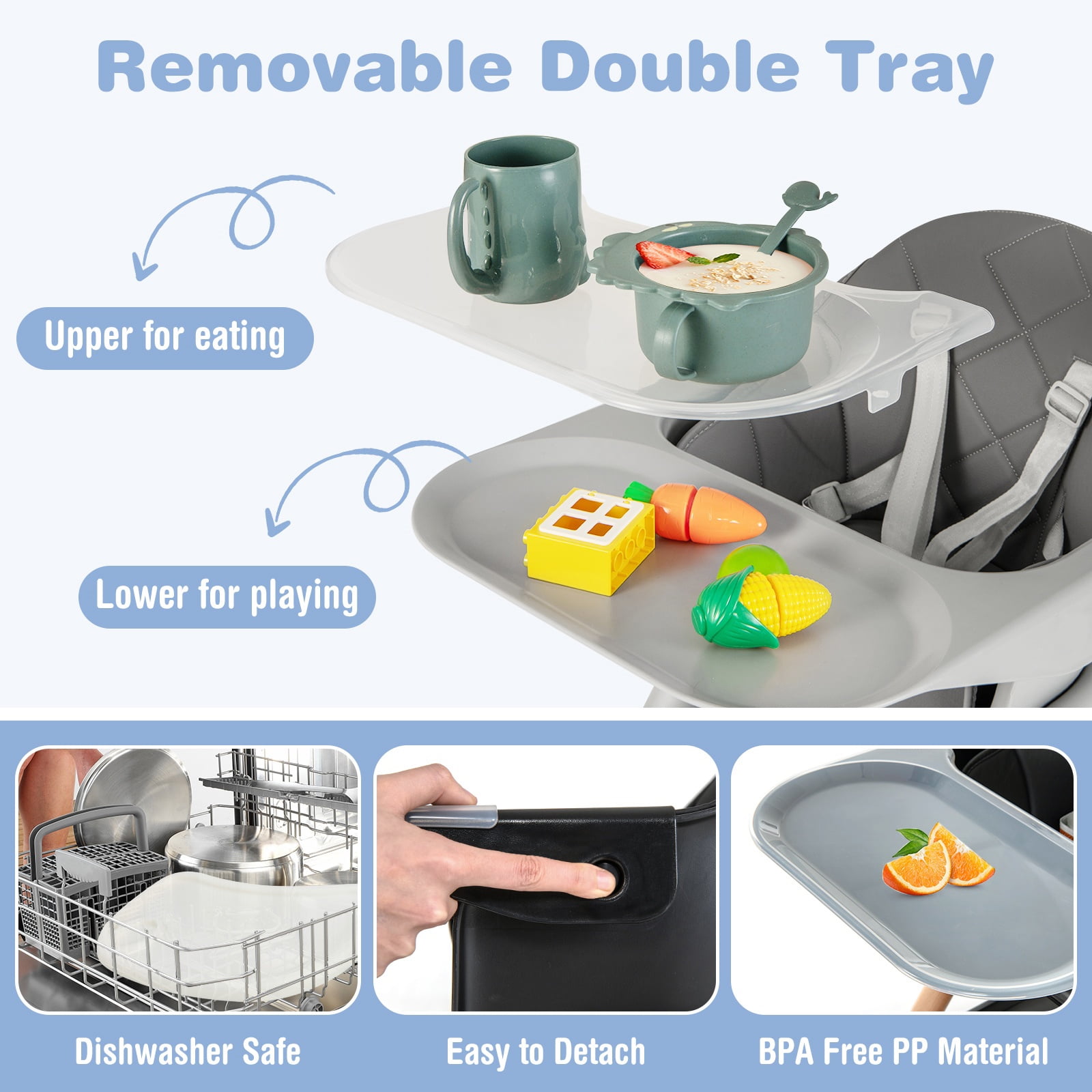 Infans 6-in-1 Convertible Wooden Baby Highchair Infant Feeding Chair w/ Removable Tray