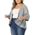 thumbnail image 4 of Agnes Orinda Women's Plus Size Cardigan Lace Crochet 3/4 Sleeves Lightweight Sheer Summer Cover Up 1X Gray, 4 of 6