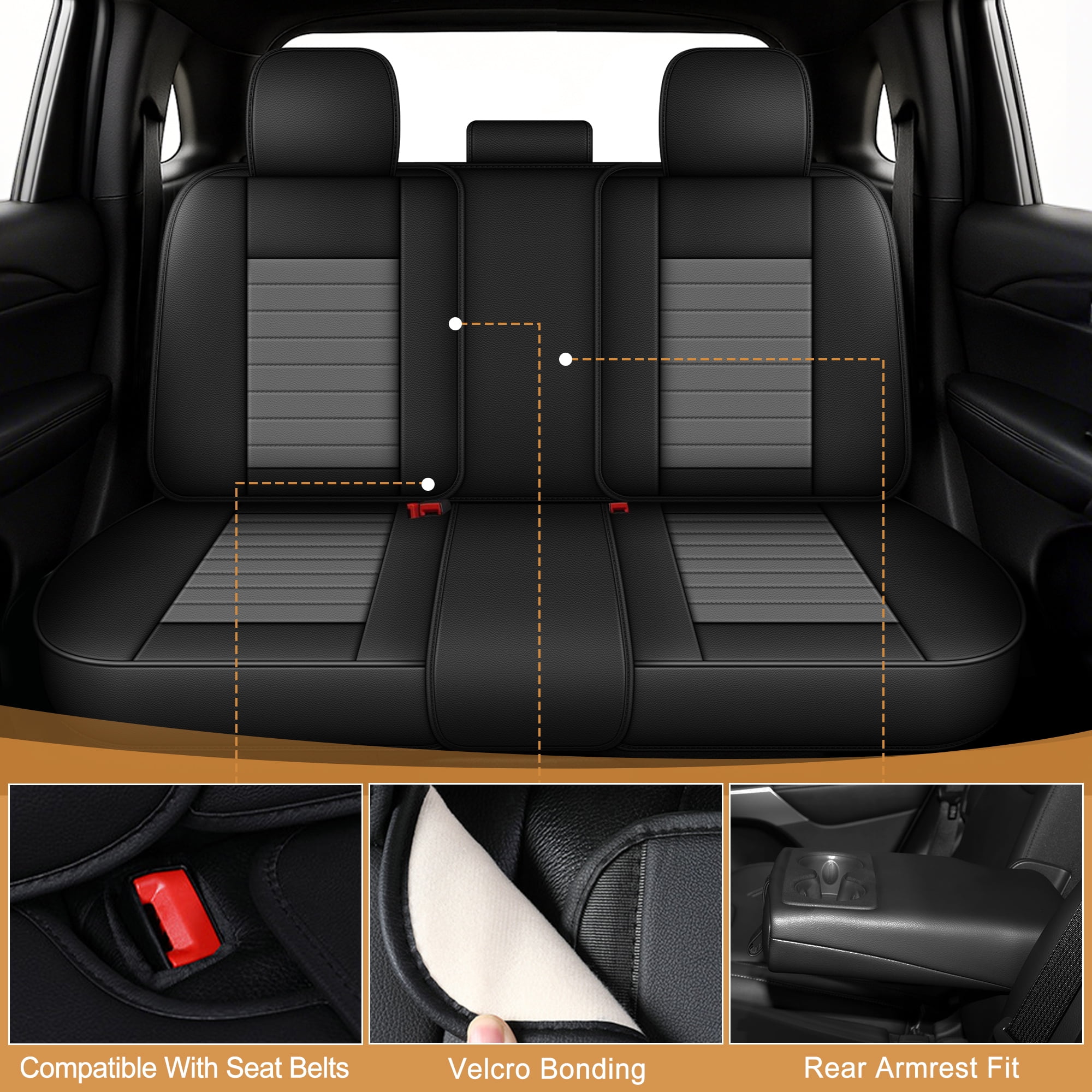 HQBQBUG Car Seat Covers Full Set for Infiniti QX60 2014-2020 5-Seat Full Set Waterproof Leather Seat Covers Comfort Car Seat Protector(Black,5 Seats)