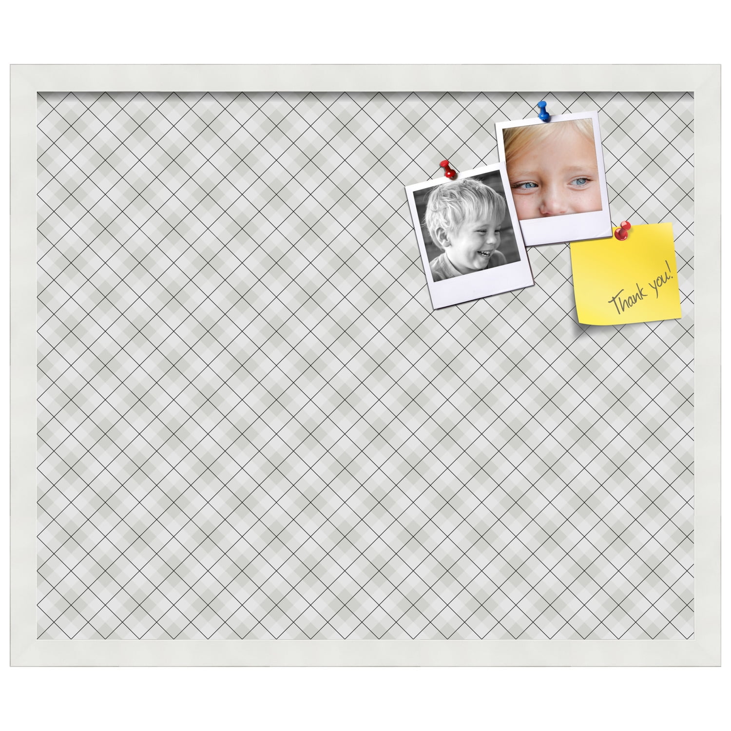 PinPix ArtToFrames 22x18 Custom Cork Bulletin Board Argyle Gray   Poster Board Has a Fabric Style Canvas Finish, Framed in Satin White Frame (PinPix-638)