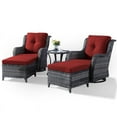 thumbnail image 3 of PARKWELL 5-Piece Outdoor Conversation Sets,Wicker Swivel Gliders with Ottomans,Side Table,Patio Seating Furniture with Red Cushions,Gray Wicker, 3 of 9