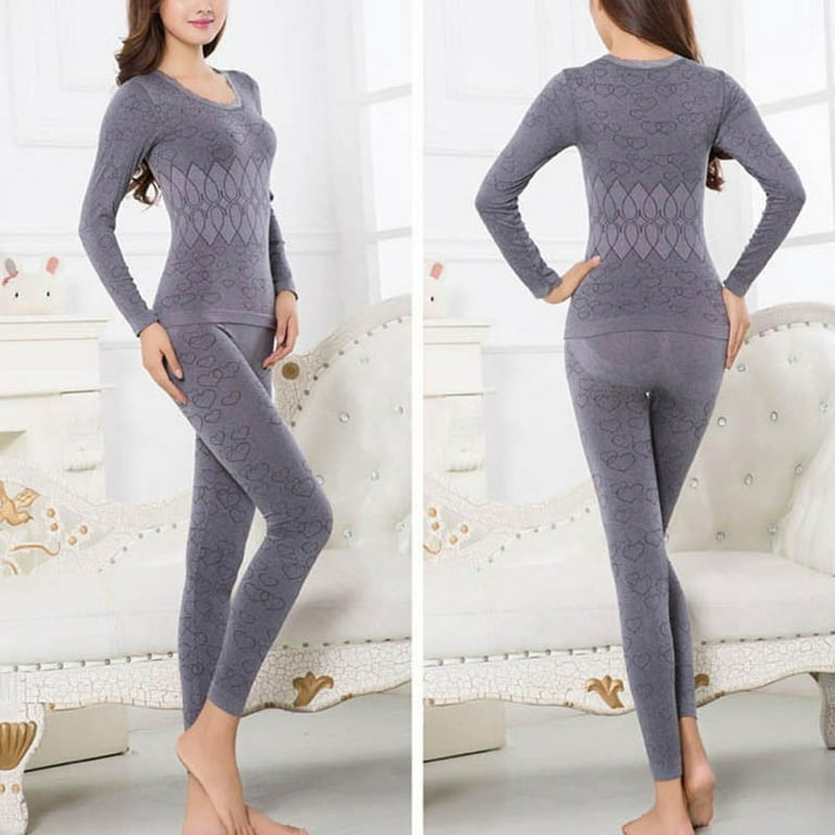 EFINNY Women Long Sleeve Thermal Winter Warm Underwear Tops+Pants Long Johns  Pajama Sets Slim Sleepwear 