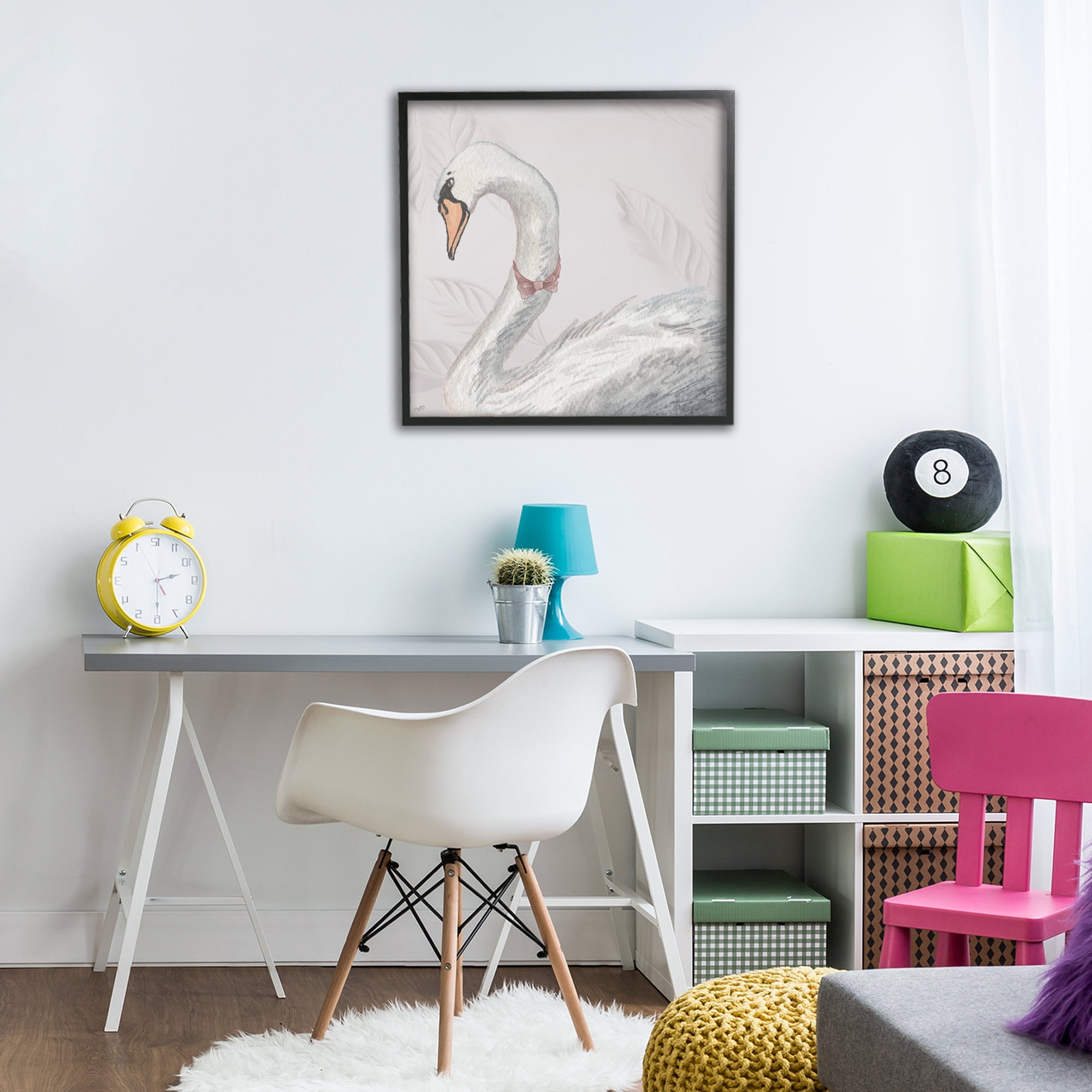 Stupell Industries Soft Classic Swan & Bow Black Framed Giclee Art, design by Elizabeth Medley