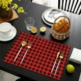 thumbnail image 4 of Red Black Plaid Checkered Pattern Summer Placemats Table Placemats Set Of 4-Linen Kitchen Washable Placemats Table Mats 11.8"x17.7" Non-Slip Heat Resistant, 4 of 6