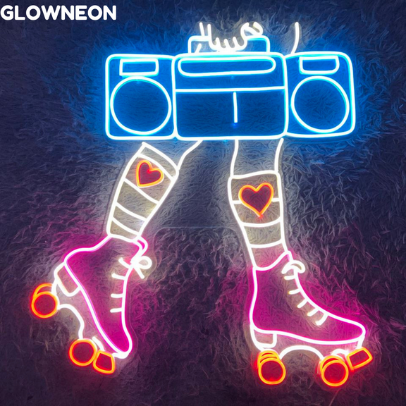Glowneon Girl Roller Skating Boombox Neon Sign, Roller Skate Led Sign