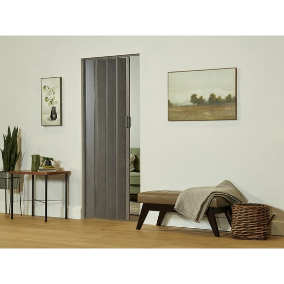 Spectrum Elite 36 in. x 80 in. Vinyl Accordion Folding Closet Door, Retractable Room Divider, Trim to Fit, Reversible, Grey Linen