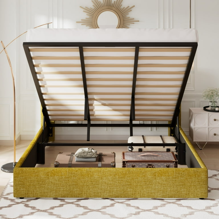 Allewie Upholstered King Size Bed Frame with Lift-Up Storage