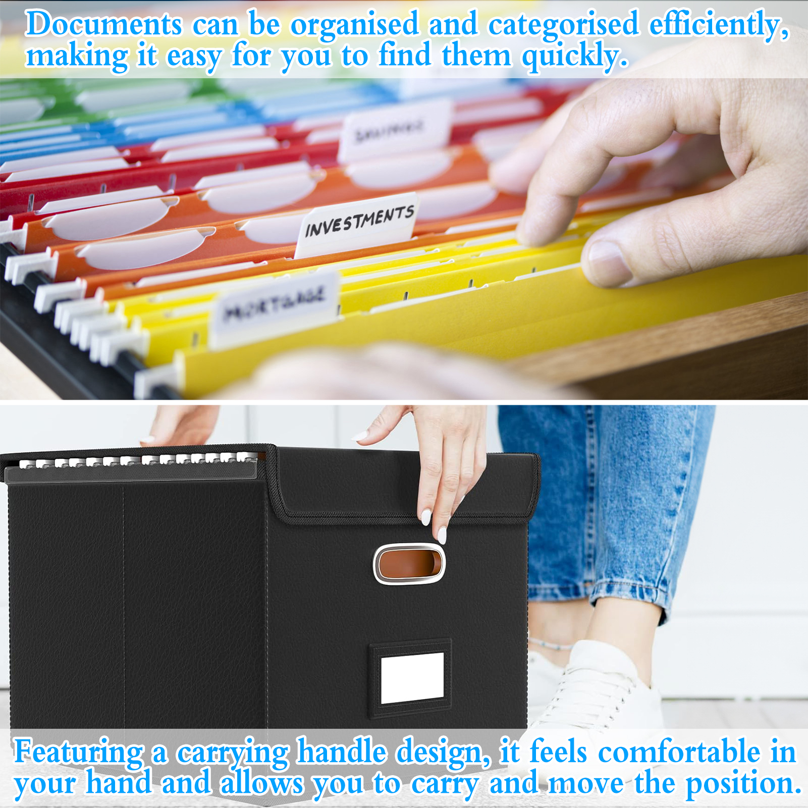 LANNEY Portable File Organizer Box with Lid and Slides photo 4