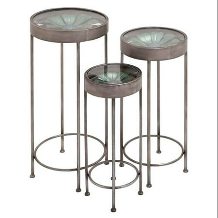 Contemporary Super Cool Set of 3 Metal Glass Plant Stand Home Decor 92387