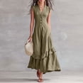 thumbnail image 1 of XiYing Robes pour Femmes, Robe Maxi Classique Sans Manches à Col en V pour Femmes avec Emmanchures à Volants et Détail de Boutons à l'Avant pour les Vacances d'Été, M-TTG,, 1 of 7