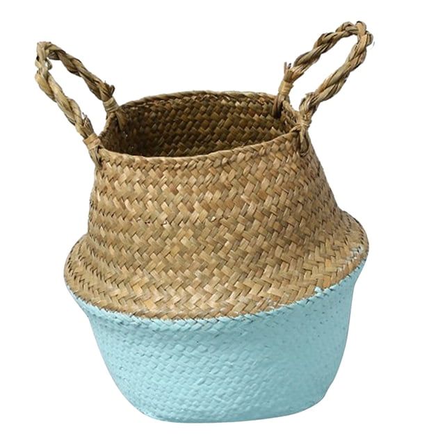 Basket Woven Flowerpot Home Organizador Con Asa L verde