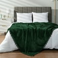 thumbnail image 4 of PAVILIA Fleece Throw Blanket for Couch with Pom Pom Fringe, Emerald Green, Soft Cozy Fuzzy Flannel Blanket for Sofa Bed, Lightweight Plush All Season Throw, 50x60 Inches, 4 of 8
