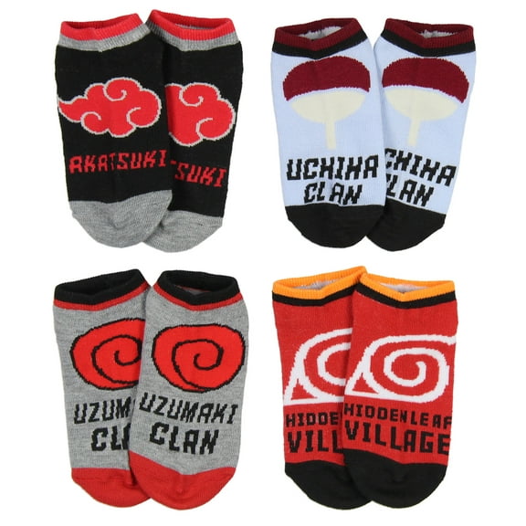 Naruto Shippuden Boys' Socks Akatsuki Uzumaki Uchiha Clan Hidden Village 4 Pairs Kids Ankle No Show Socks