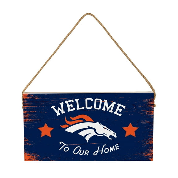 Denver Broncos 6" x 11" Welcome Home Wood Wall Sign with Rope Hanger