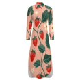 thumbnail image 5 of Strawberry Pattern Pink Floral Background Shirt Dress Long Sleeve Street Fashion V Neck Oversized Casual Dress Women Evening Dress, 5 of 7
