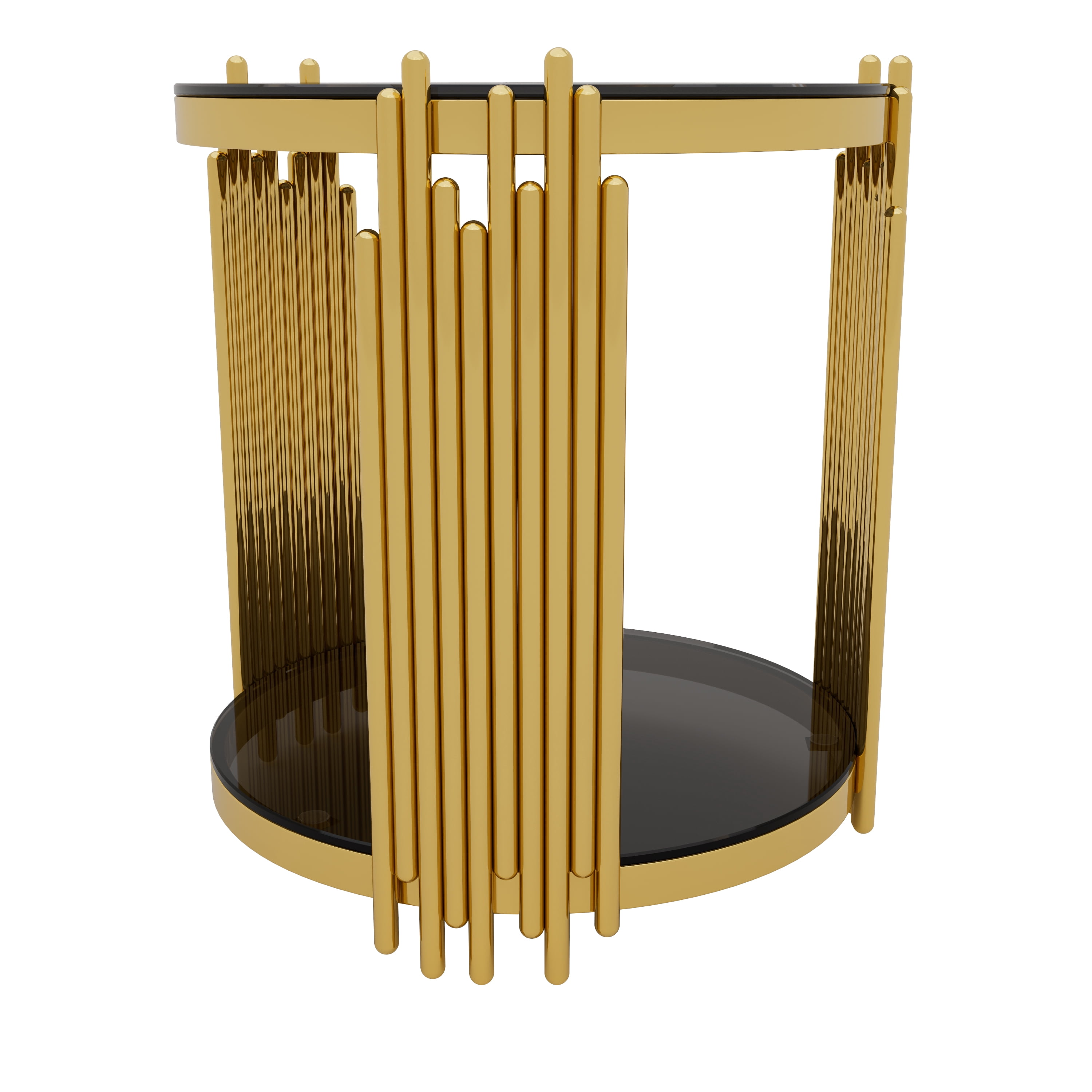 Euroco Living Room Table Set of 3 with 1 Coffee Table and 2 End Tables, Round, Tempered Glass, Asymmetrical Metal, Gold Finish & Lower Shelf, 31.5"