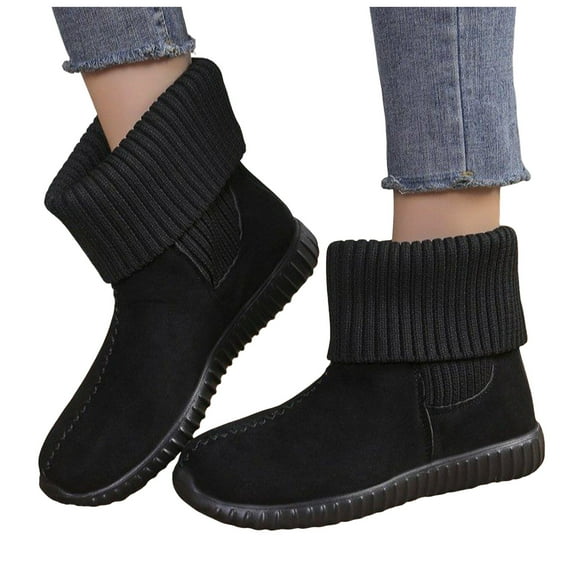 Wedge Snow Boots for Women 2025 Winter Fashion Casual Suede Knit Patchwork Wide Width Walking Wide Mid Calf Ankle Booties