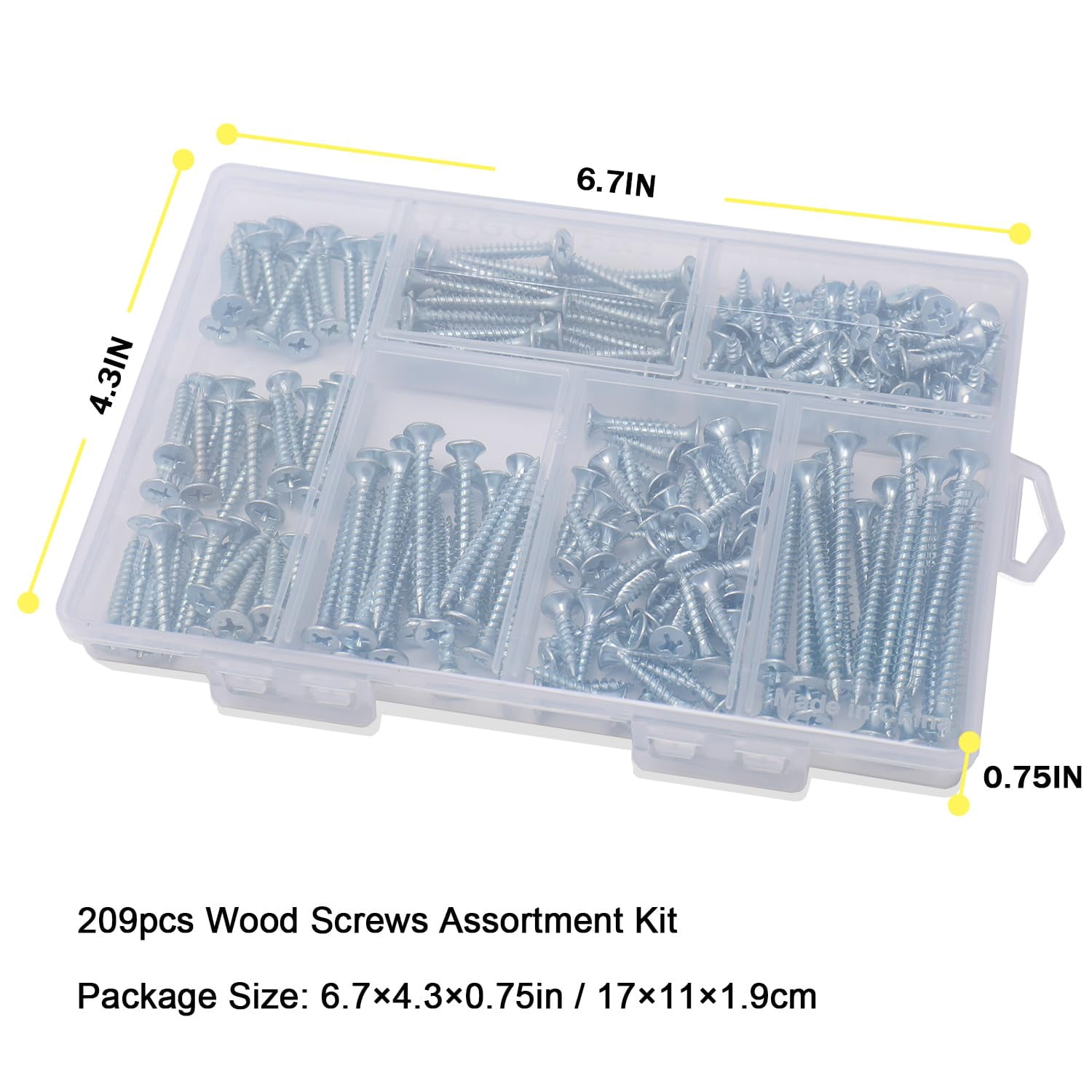 High Hardness Wood Screws Assortment Kit and Plastic Wall Anchors, 203 pcs 1/2" to 1-1/2" Phillips Drive Flat Head Screws & 30 pcs M6 Drywall Anchors
