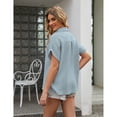 thumbnail image 4 of Blusa de manga corta con botones de color liso para mujer, blusa de manga corta con botones de color liso, blusa de manga corta sin costuras, 4 of 5