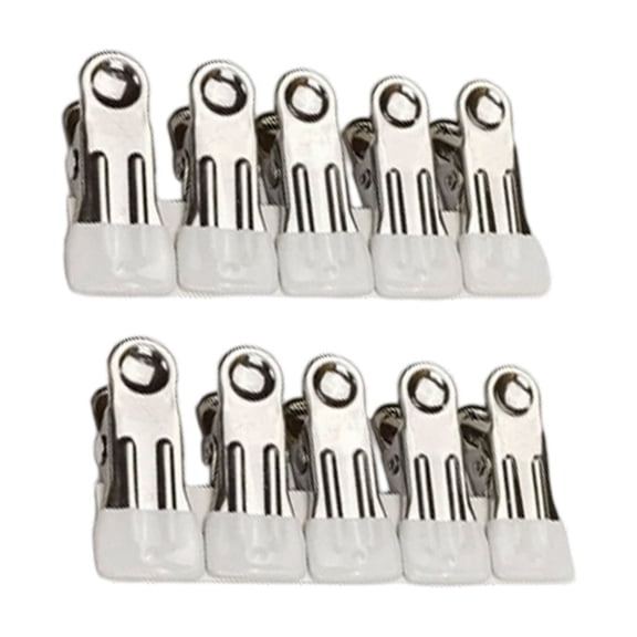Clothes Pins 10 Pack - 2.17 Inch Heavy Duty Metal Chip Clips with Rubber Coating, Clothespins for Photo Drying Outdoor Clothesline Laundry Sock, Kitchen Bag Clips for Food Sealing(White*10,2.17x1")
