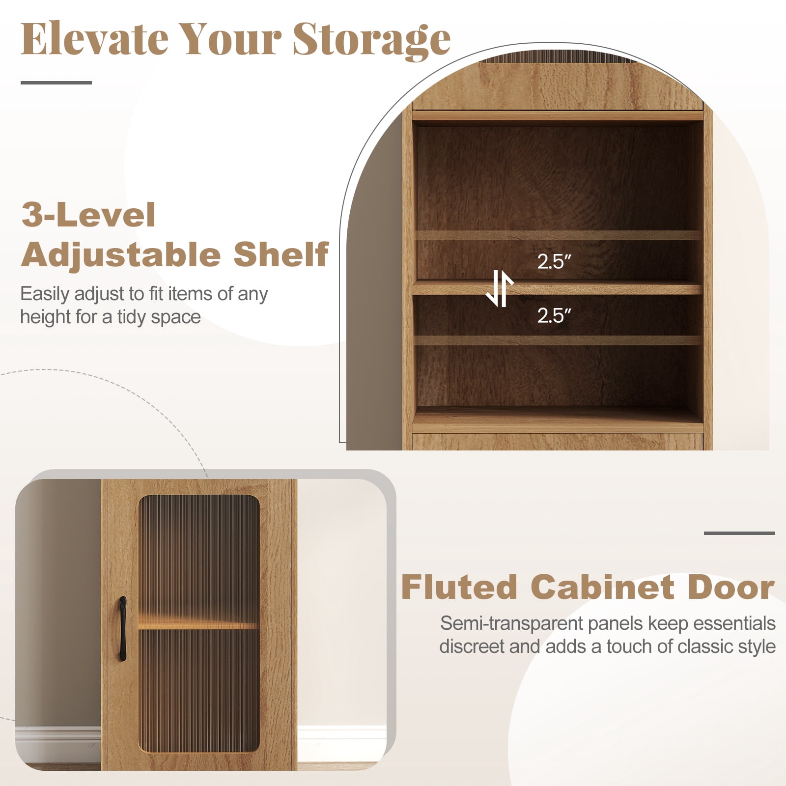 Giantex Tall Bathroom Storage Cabinet, Freestanding Storage Organizer w/Adjustable Shelf for Small Spaces, Natural