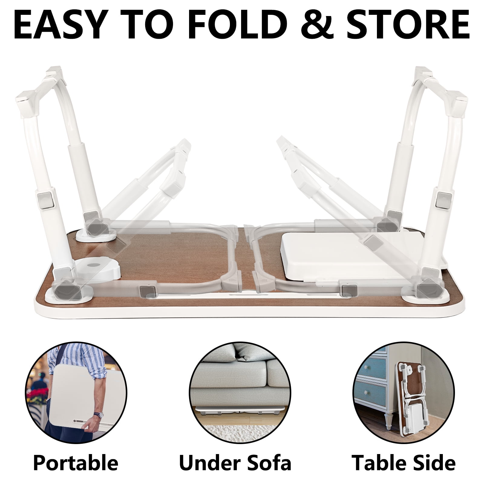 Yoneston Folding Laptop Bed Table, 23.6inch Portable Bed Tray Height Adjustable Laptop Desk with iPad Slots, Drawer and Cup Holder for Working Reading Writing, Eating, Watching-Black