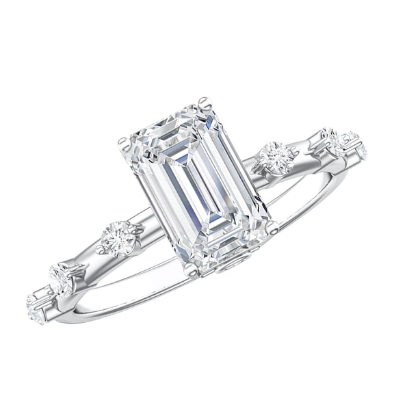 Rosec Jewels IGI Certified Lab Grown Diamond Emerald Cut Engagement Ring 2 Ct - E-VS1 Grade - Diamond Solitaire Ring for Women, 925 Sterling Silver, US 4.00