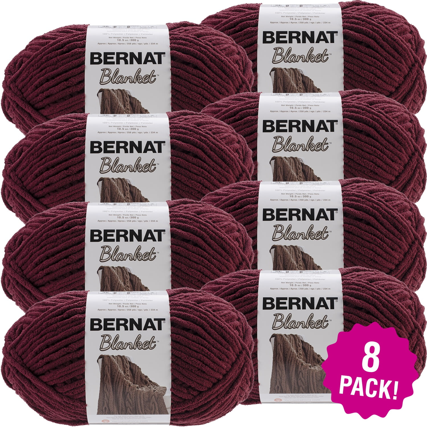 Bernat Blanket Big Ball Yarn Purple Plum, Multipack of 8