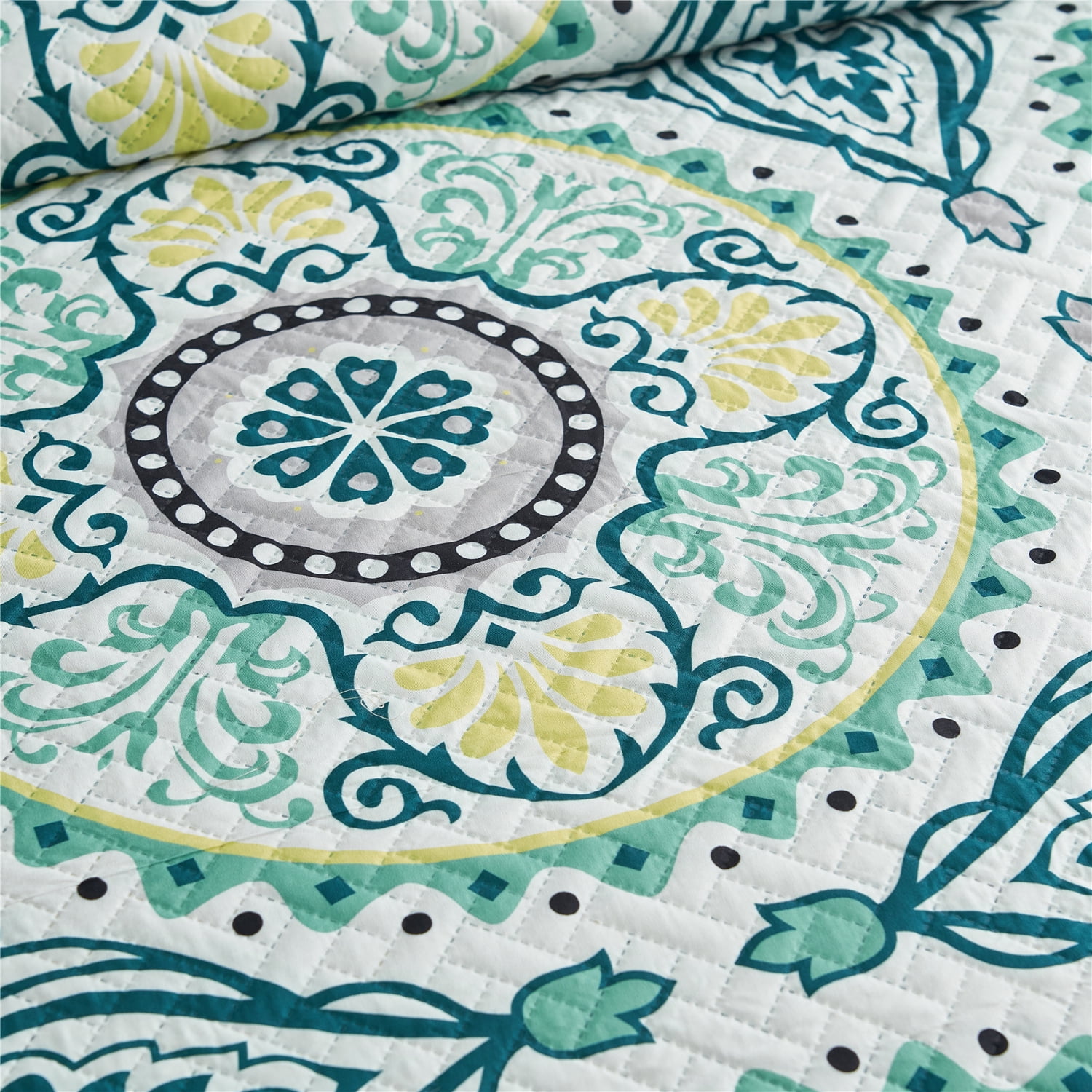 JML 3 Piece Quilt Set King Size,Lightweight Microfiber Bedspread Coverlet,Green Yellow Floral