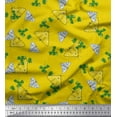thumbnail image 1 of Soimoi Yellow Rayon Fabric Leaves & Moth Insects Printed Fabric 1 Yard 42 Inch Wide, 1 of 1