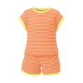 thumbnail image 4 of GiLiling Girls 2 Piece Lounge Set Striped Knit Short Sleeve T-Shirt and Elastic Waist Shorts Casual Summer (Orange, 13-14 Years), 4 of 4