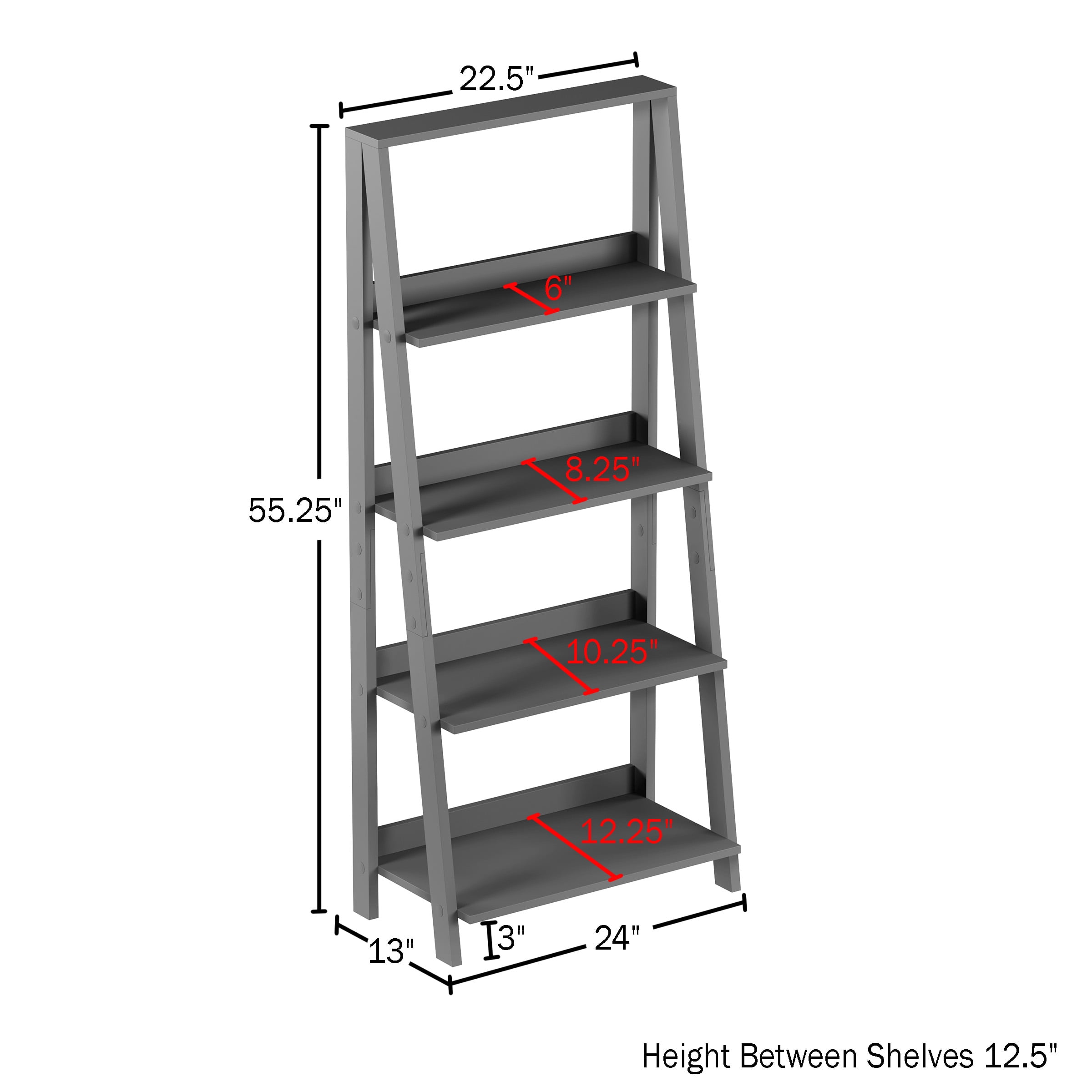 Lavish Home 4-Tier Ladder Bookshelf for Home Storage and Display (Gray)