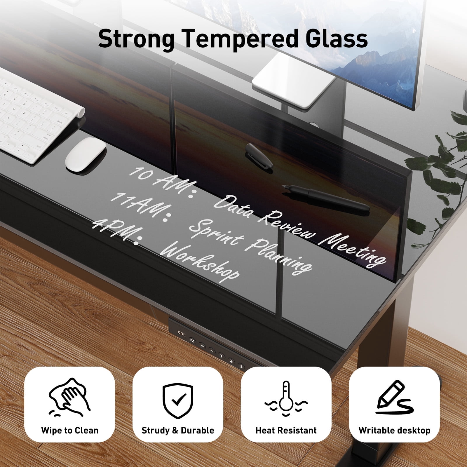 CHITOOMA Glass Top Electric Standing Desk with Drawer, 48'' x 24'' Electric Height Adjustable Desk with USB Charging Ports, Sit Stand up for Home Office