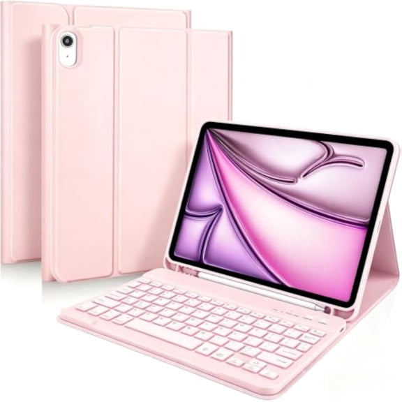 7-Color Backlit Bluetooth Keyboard Folio with Pencil Holder for 11-inch iPad Air M2/M3/M4 (2024/2025/2026), iPad Air 4th & 5th Generation,Pink